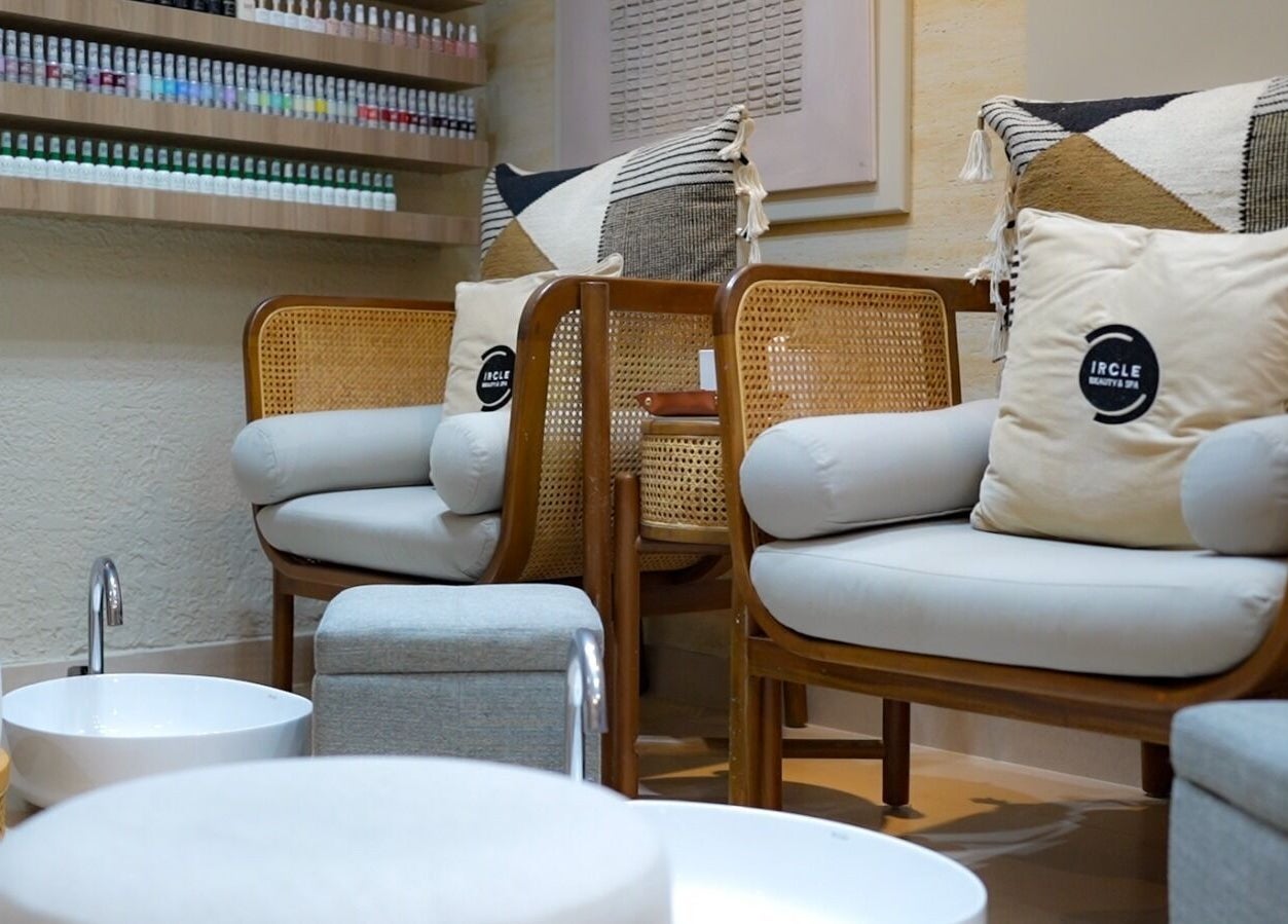 Comfortable seating and foot basins at Circle Beauty and Spa in Abu Dhabi, Abu Dhabi, AE.