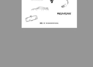 Abstract car sketches and text at HERA X MANCHESTER SOCIAL, Manchester, England, GB.