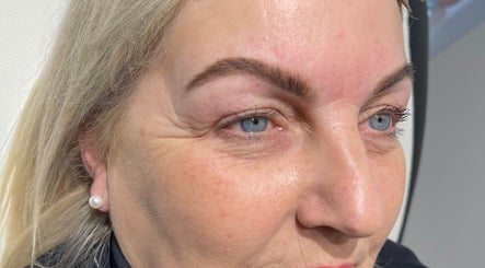 Close-up of a woman after eyebrow treatment at Lumina Beauty & Aesthetics, Whittlesey, England, GB.