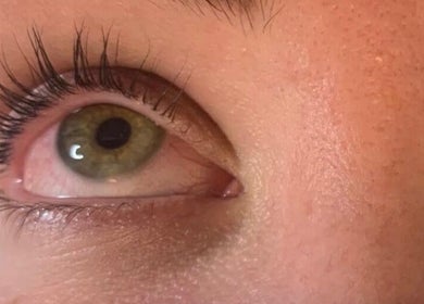 Close-up of expertly done eyelash extensions at Lumina Beauty Salon, Whittlesey, England, GB.