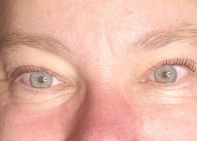 Close-up of radiant eyes with enhanced lashes at Lumina Beauty Salon, Whittlesey, England, GB.
