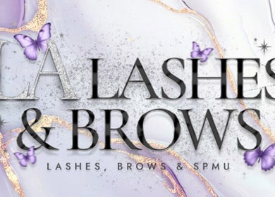 LA Lashes&Brows logo with butterflies, West Wickham, England, GB. Elegant beauty branding.
