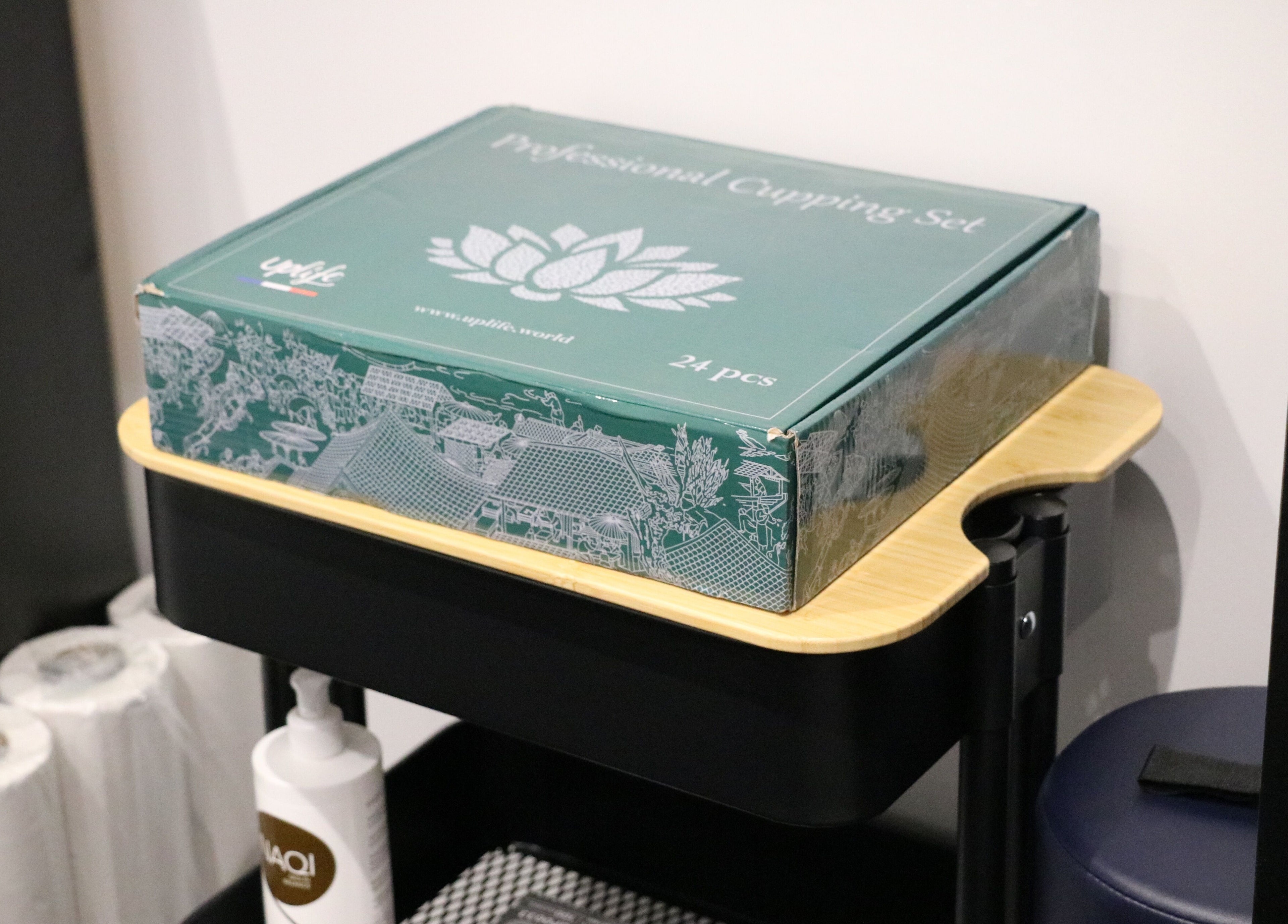 Professional cupping set displayed at Stealth Sports Massage in Huddersfield, England, GB.