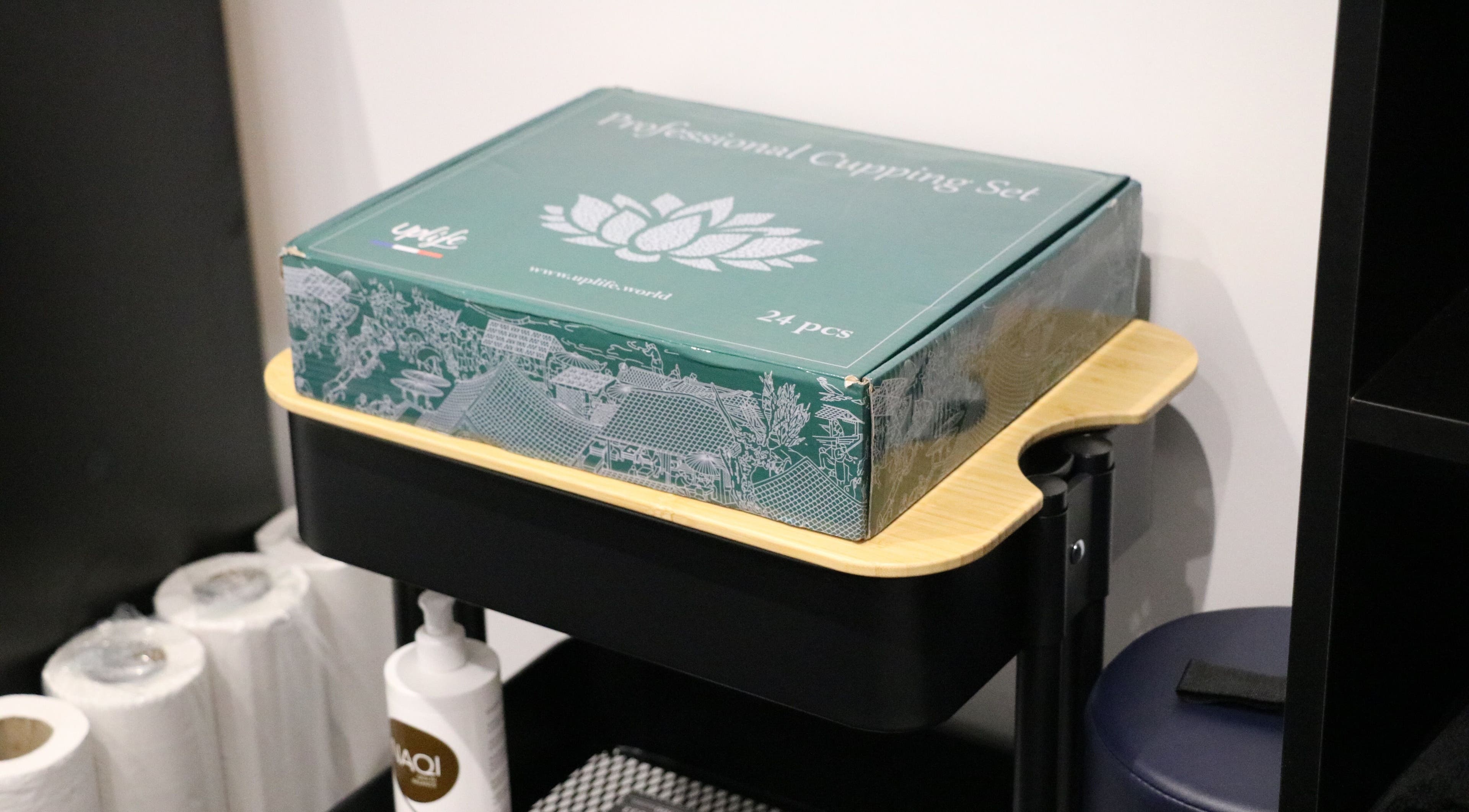 Professional cupping set displayed at Stealth Sports Massage in Huddersfield, England, GB.