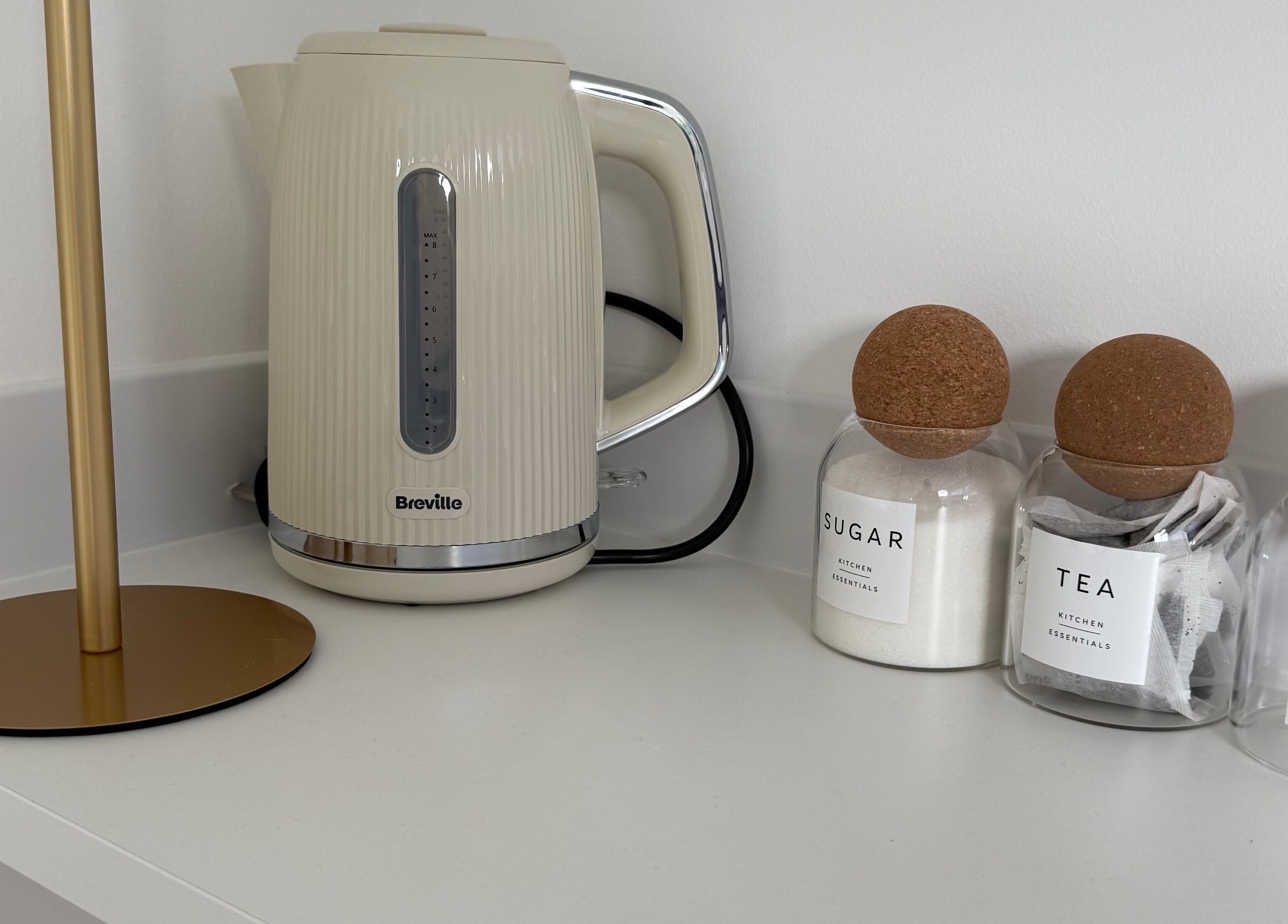 Elegant beverage setup at Glam Up by Lex, Coventry, England, GB with kettle and sugar, tea, coffee jars.