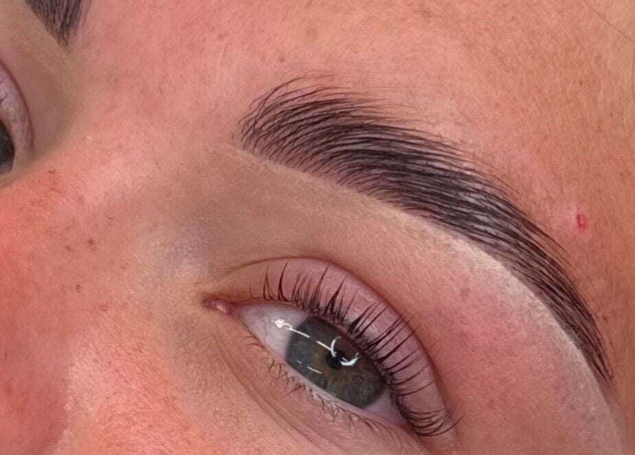 Close-up of expertly shaped eyebrows at Glam Up by Lex, Coventry, England, GB.