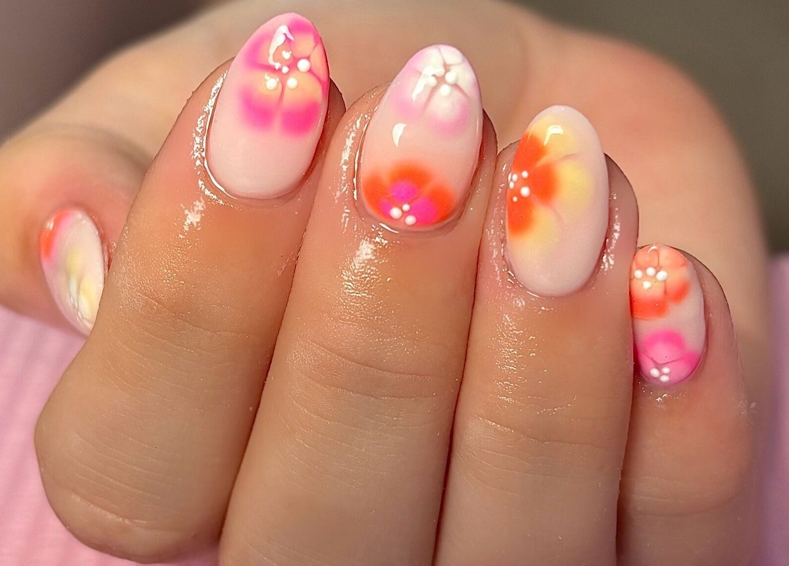 Floral nail art showcasing vibrant designs at ThatbeautyFlo, Billingham, England, GB. Perfect for stylish looks.