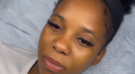 Close-up of a client with beautiful eyelash extensions at PA Beauty, Leicester, England, GB.
