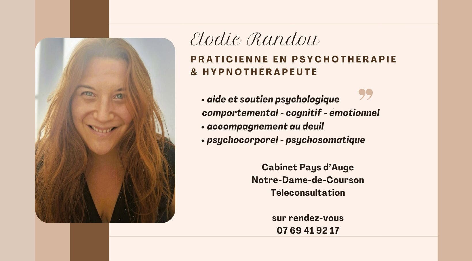 Portrait d'Elodie Randou, psychothérapeute à Cabinet Elodie Randou - Psychothérapeute, Livarot-pays-d'auge, Normandie, FR.