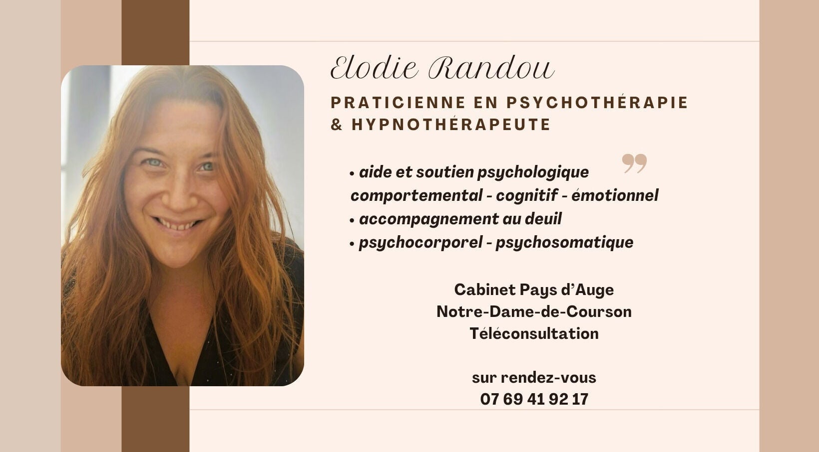 Portrait d'Elodie Randou, psychothérapeute à Cabinet Elodie Randou - Psychothérapeute, Livarot-pays-d'auge, Normandie, FR.