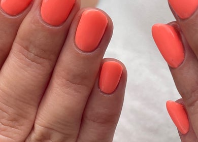 Vibrant coral nails manicure by By Jade Emily, Newport, England, GB exuding elegance and style.