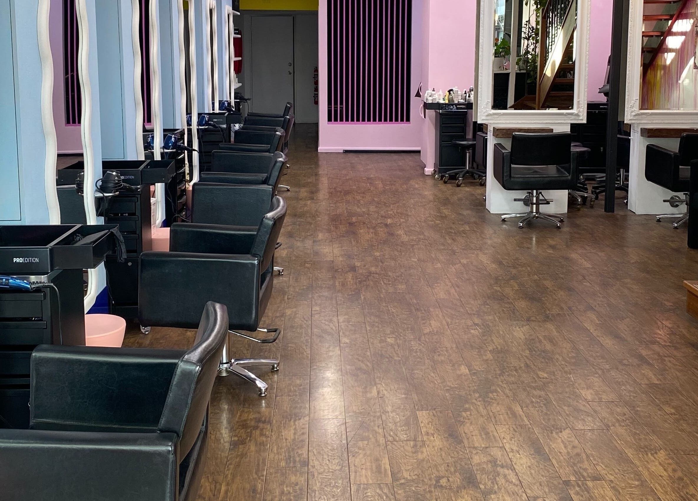 Elegant salon chairs at Charlie Joy Salon, Caringbah, New South Wales, AU with stylish decor.