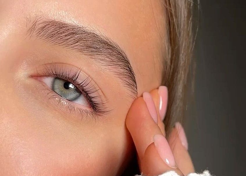 Close-up of perfectly shaped brows at Mili Brows & Lashes, Boston, England, GB.