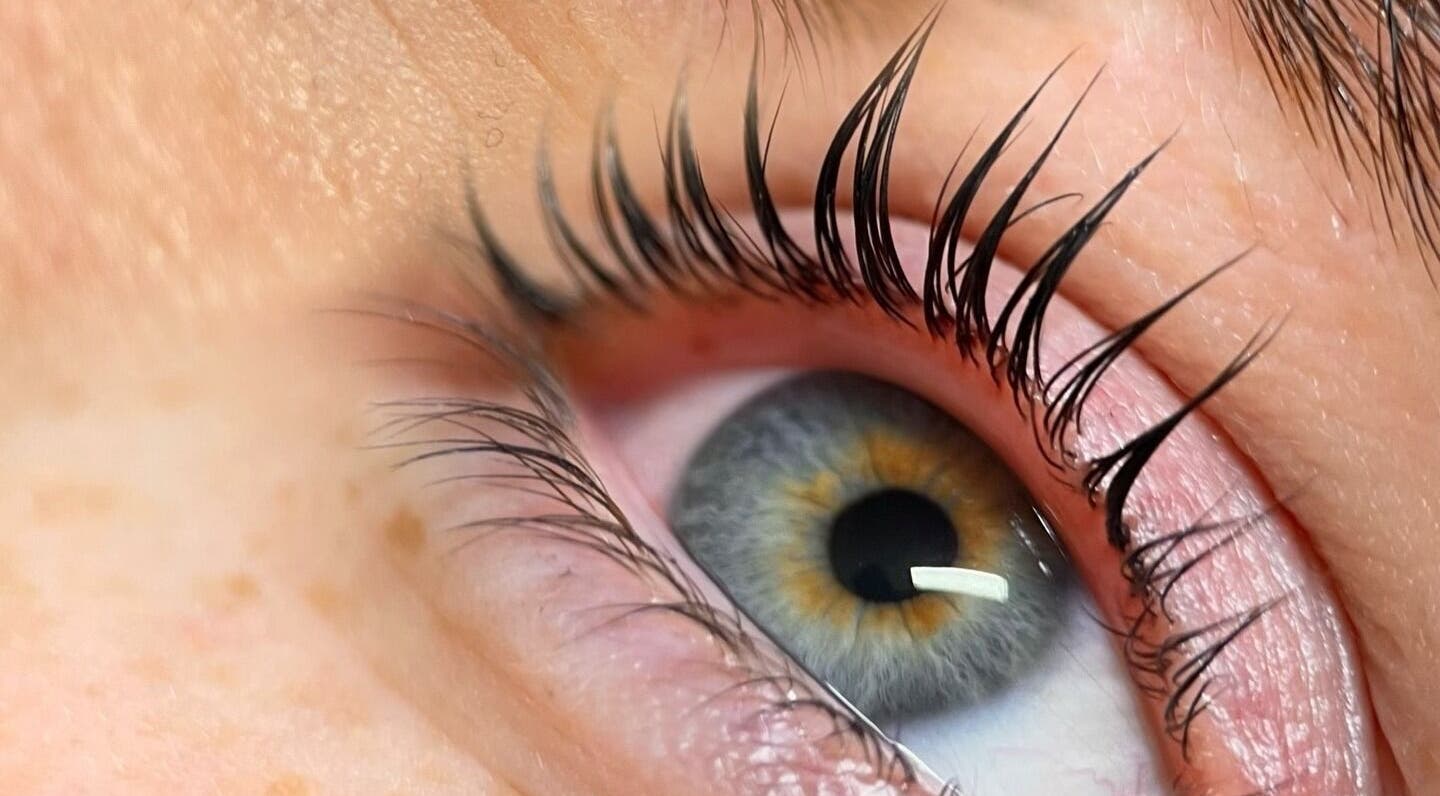 Close-up of styled lashes at Mili Brows & Lashes, Boston, England, GB.