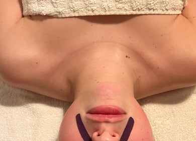 Relaxing face therapy session at Chin Up Manual Face Therapy in Huddersfield, England, GB.