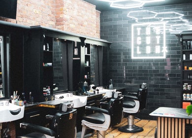 Modern barber chairs and products at The Cut LDN, London, England, GB.