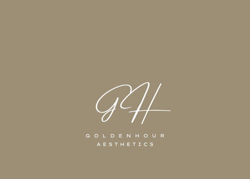 Golden Hour Aesthetics logo in Derby, England, GB on a beige background.