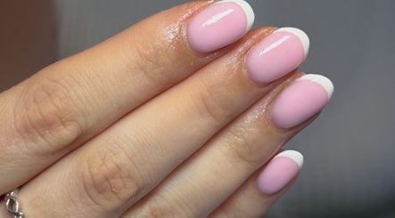 French manicure at Macie Jones Studios, Aberdare, Wales, GB, showcasing elegant pink and white nails.