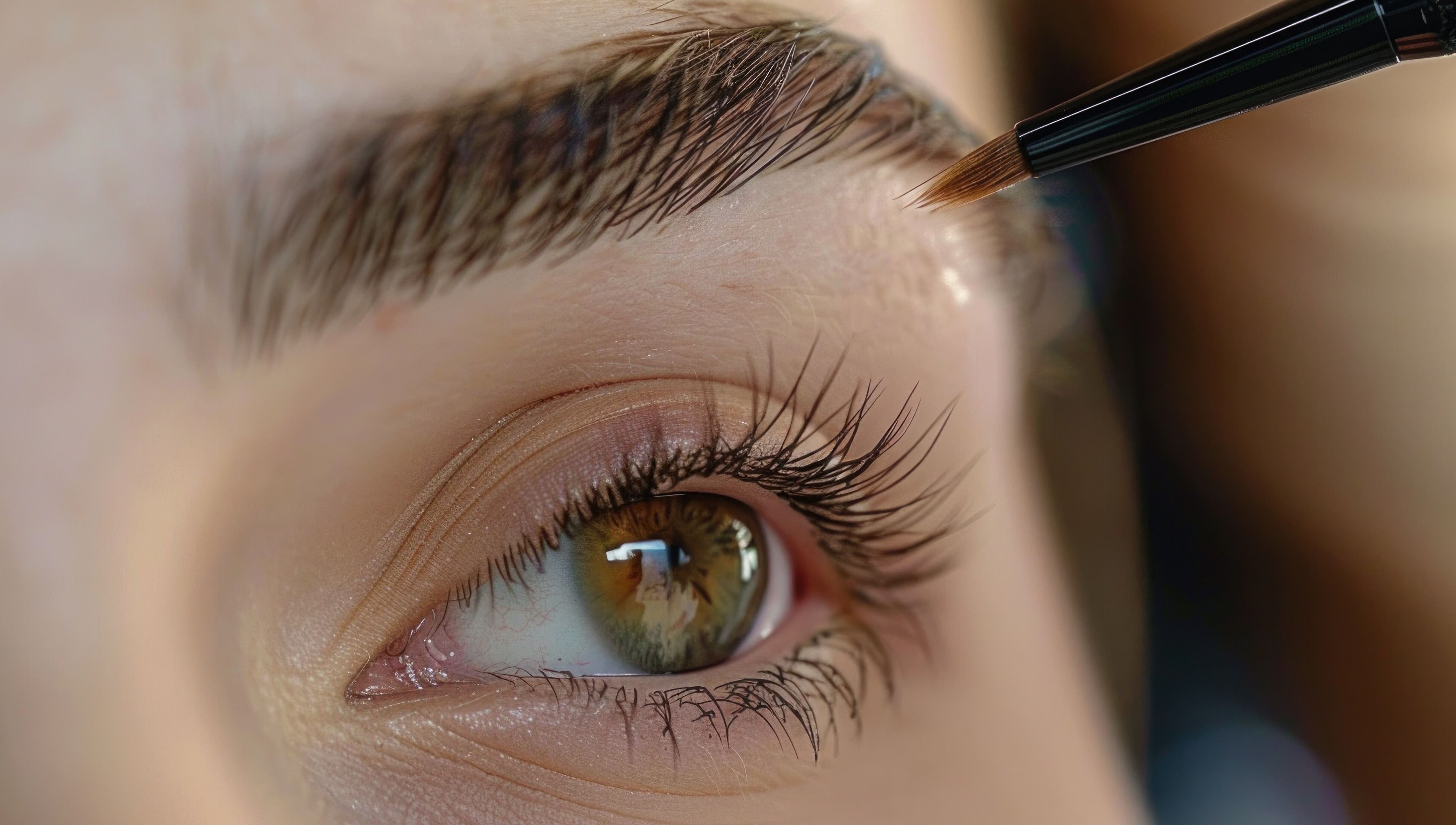 Close-up of eyebrow grooming with brush at Fabulashes and Head Spa, Cincinnati, Ohio, US.