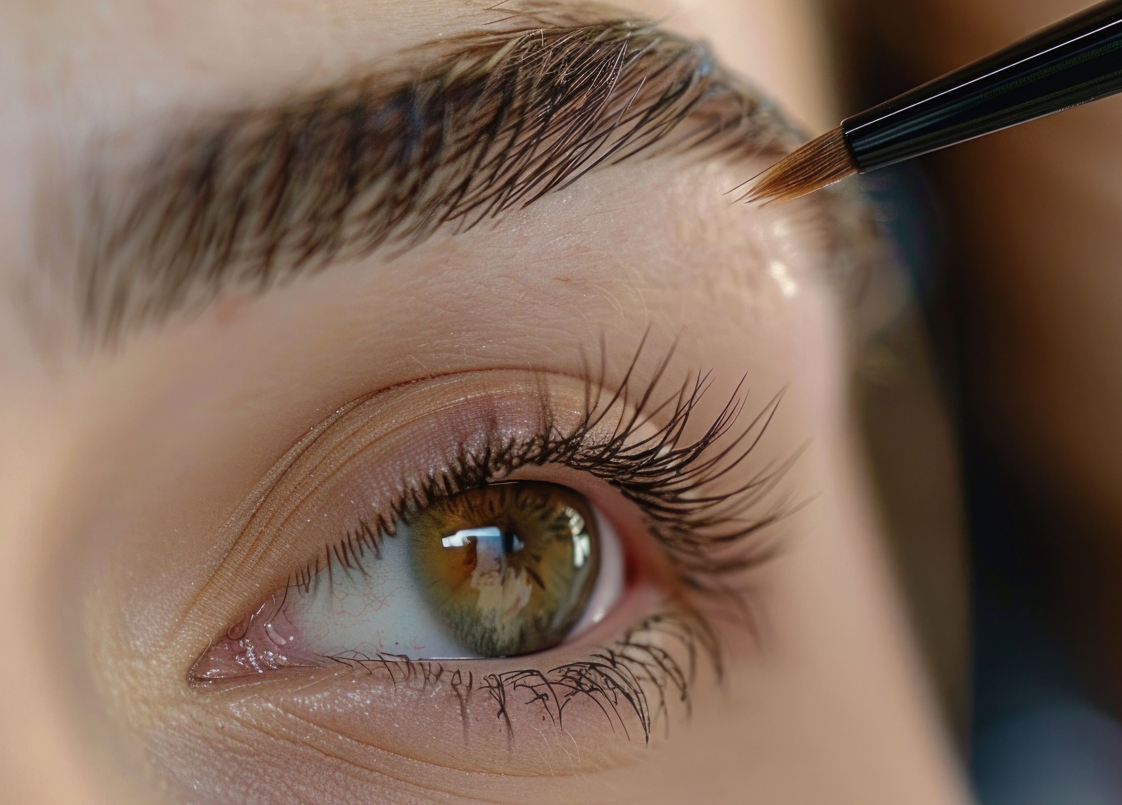 Close-up of eyebrow grooming with brush at Fabulashes and Head Spa, Cincinnati, Ohio, US.