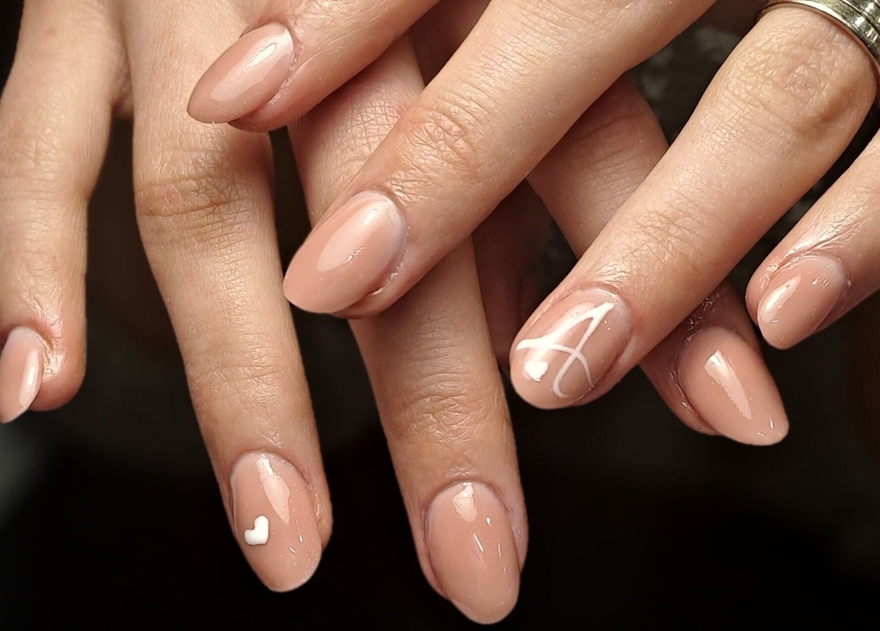 Elegant nude gel nails with art at MS Hair&Beauty, Naxxar, MT.