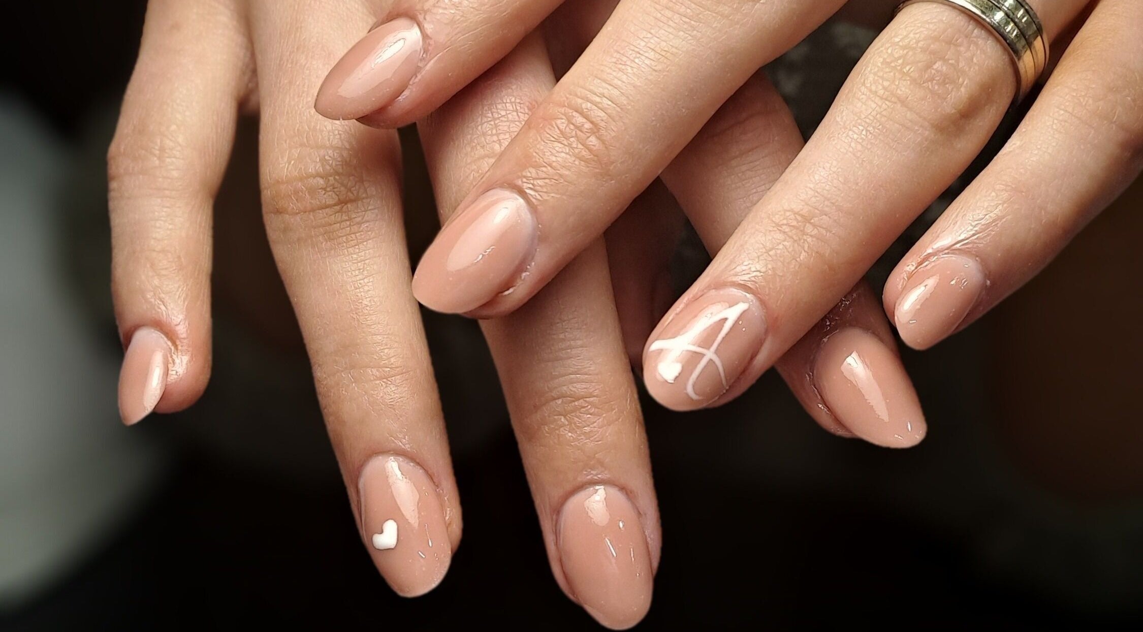 Elegant nude gel nails with art at MS Hair&Beauty, Naxxar, MT.