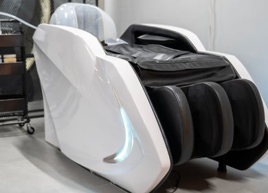 Modern massage chair at Ace Lebanese Barber Shop, Al Khobar, Eastern Province, SA.