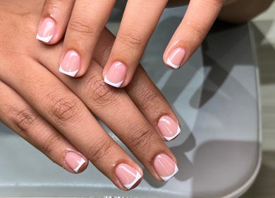 French manicured nails at PRESH’S NAIL BAR, Pretoria, Gauteng, ZA. Perfectly shaped and polished.