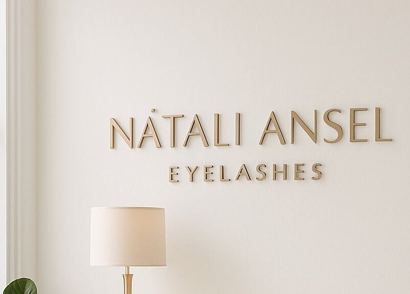 Interior of Lash Extensions London with elegant signage in London, England, GB.