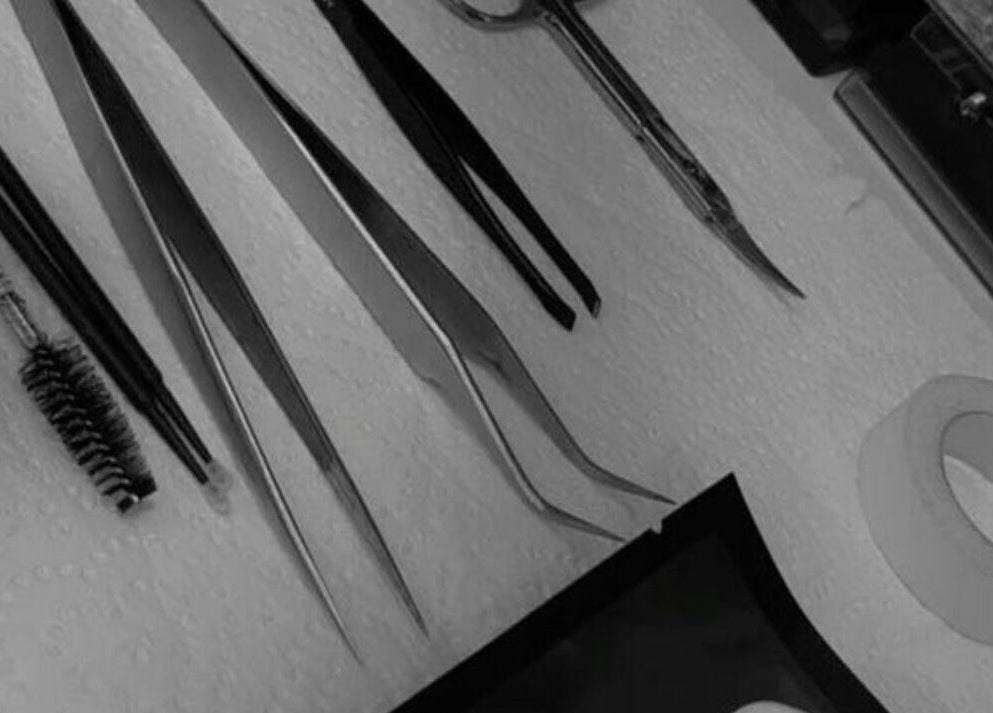 Lash Extensions London toolkit featuring tweezers and brushes in London, England, GB.