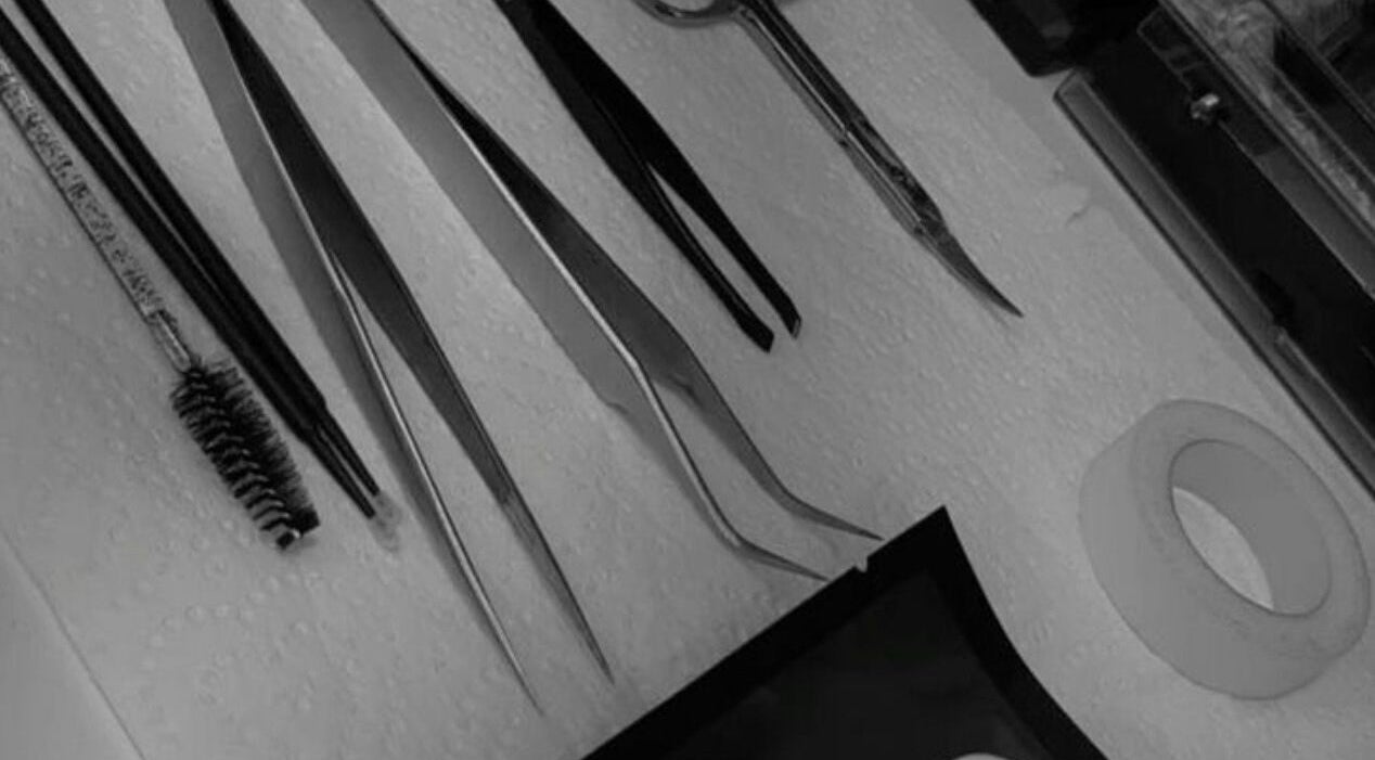 Lash Extensions London toolkit featuring tweezers and brushes in London, England, GB.