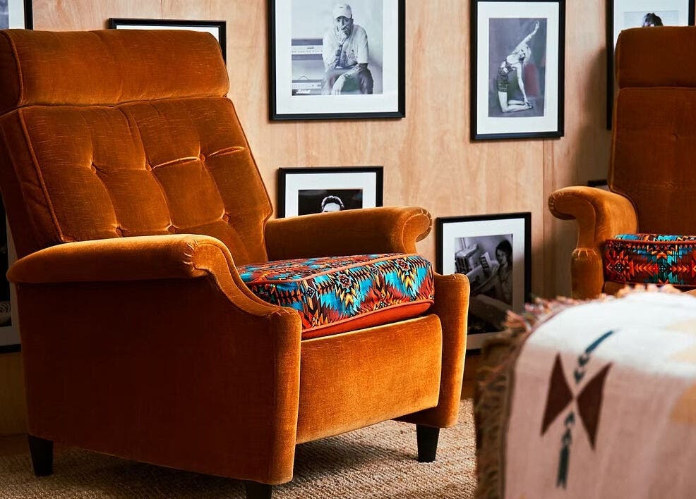 Cozy retro chair at Sophia Colorist, This Is Who We Are Collective, Leeds, England, GB. A perfect relaxing venue.