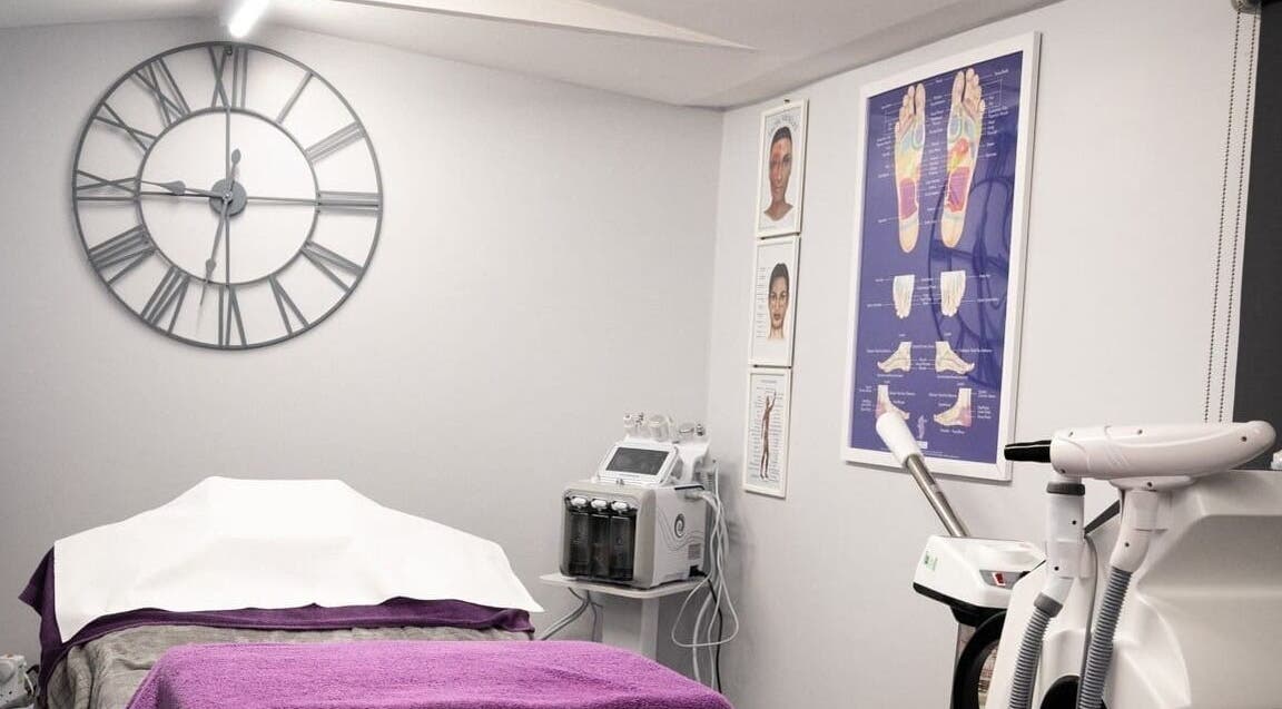 Reflexions treatment room with equipment and charts in Hockley, England, GB.