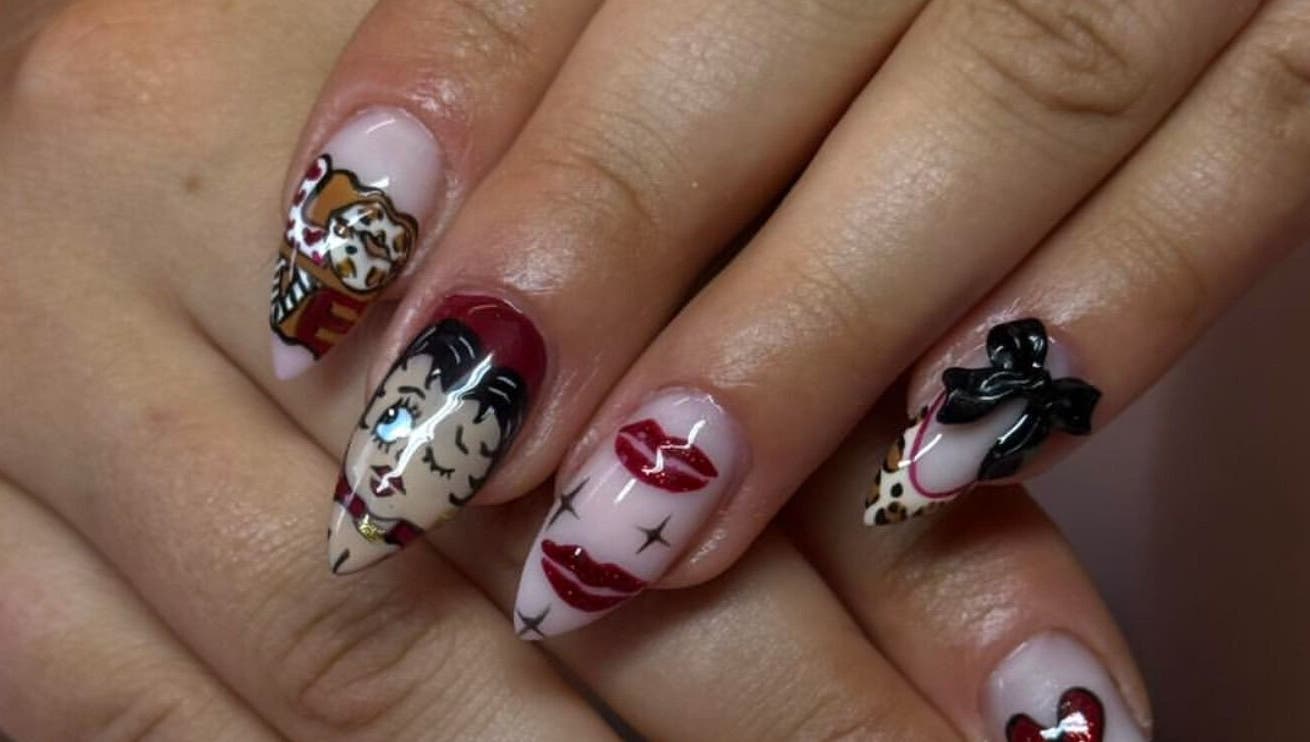 Intricate nail art showcased at By Bethany, Newport, Wales, GB. Creative manicures for unique style.