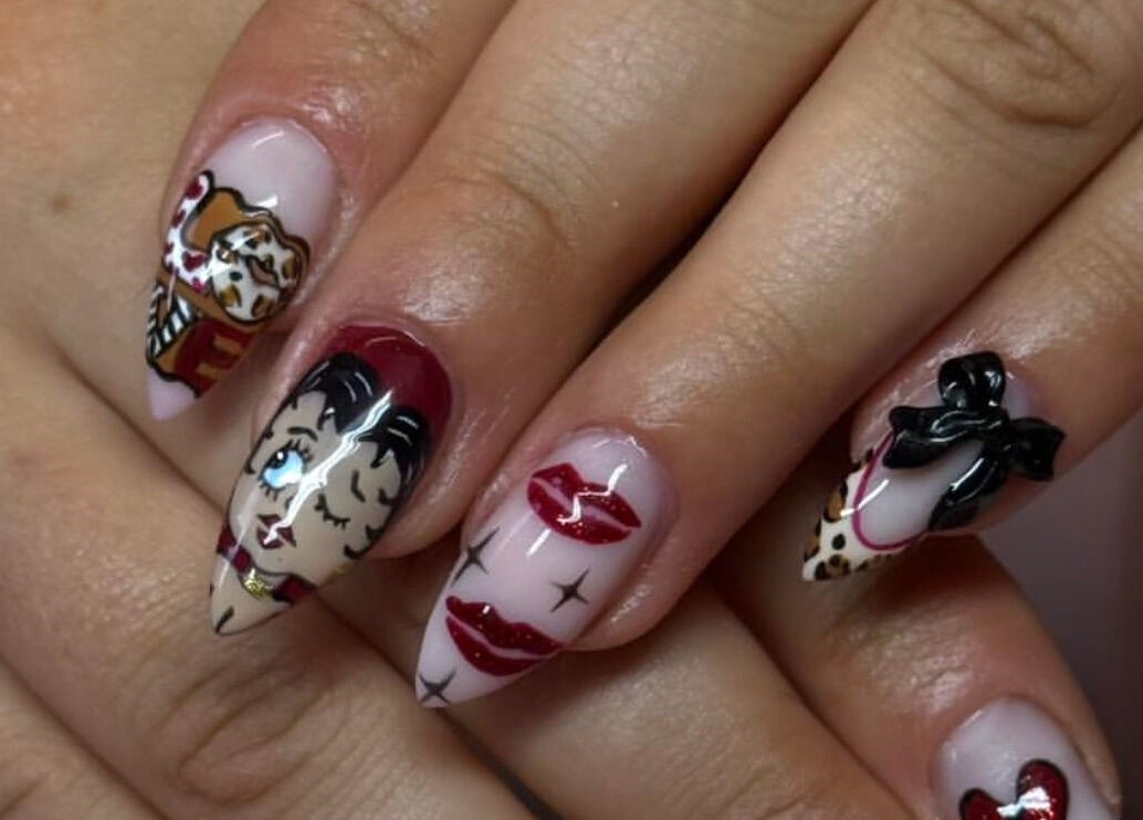 Intricate nail art showcased at By Bethany, Newport, Wales, GB. Creative manicures for unique style.