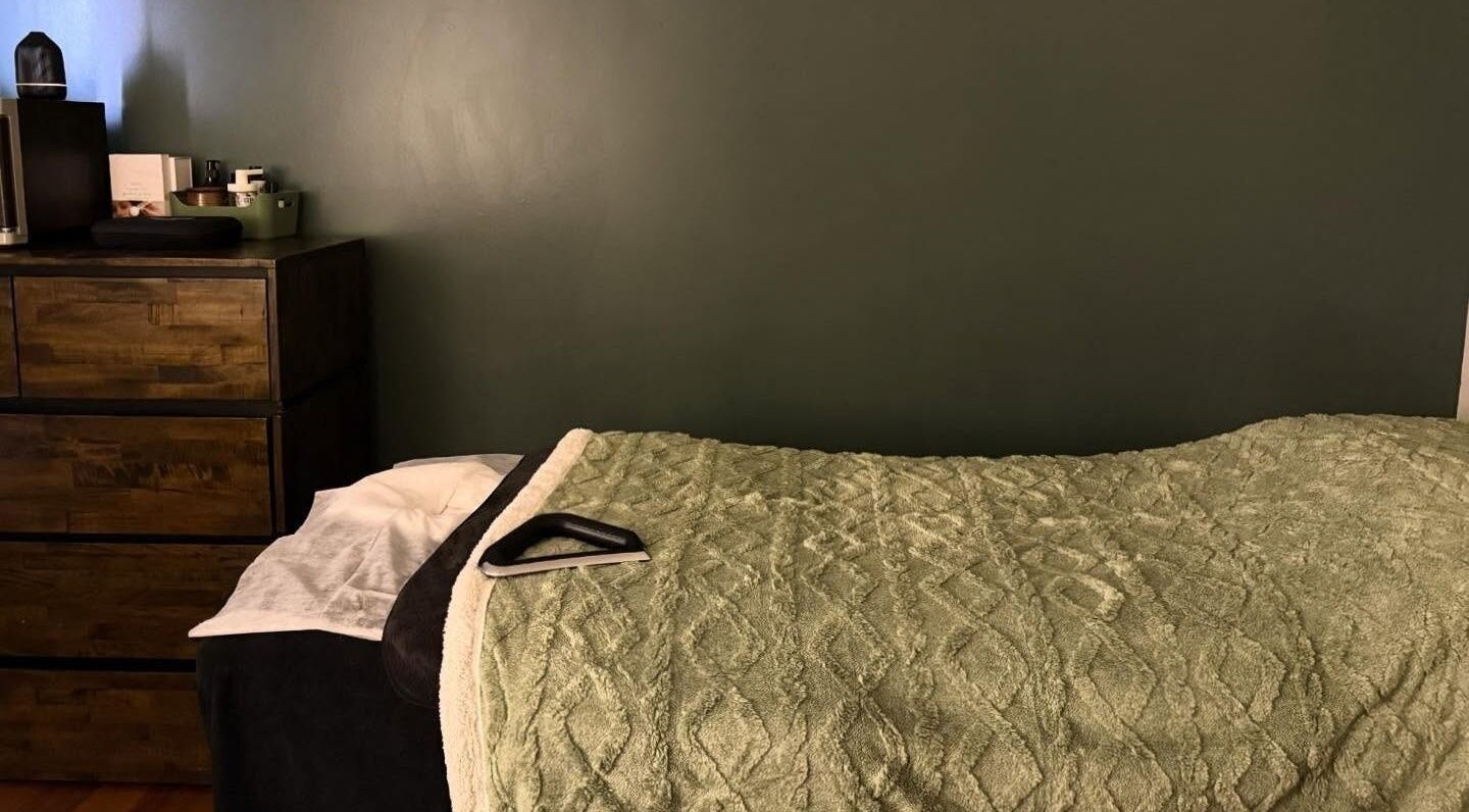 Tranquil massage room at Remedy Massage Studio by June, Bentleigh East, Victoria, AU.