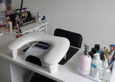 Sophisticated nail station at Sophie Ward Nail Artist, Walmer, England, GB, featuring manicure tools and products.