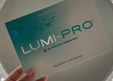 Lumi-Pro skin hydration product at GLAM AESTHETICS- HALLE, Sidcup, England, GB under soft lighting.