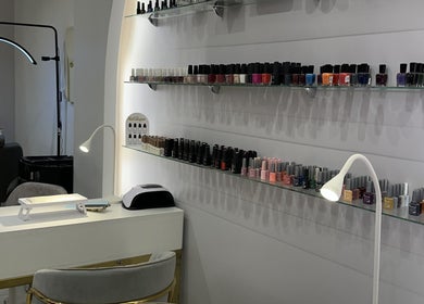 Stylish nail polish display at Purple Nail Spa, Riyadh, Riyadh Province, SA.
