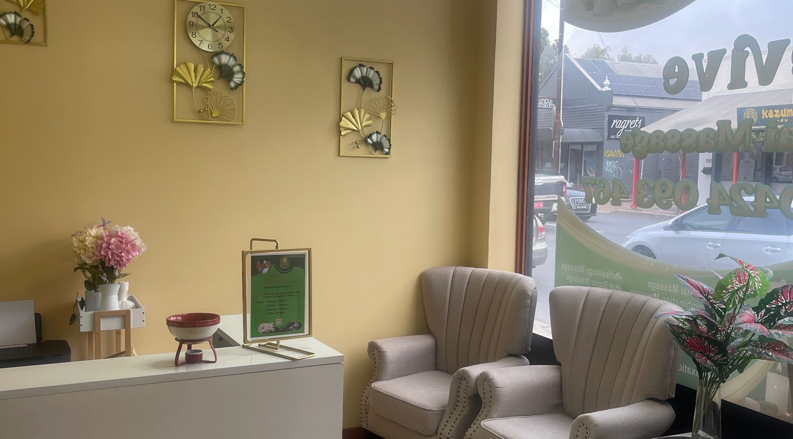 Inviting reception with elegant decor at Revive Thai Massage, Eastwood, South Australia, AU.