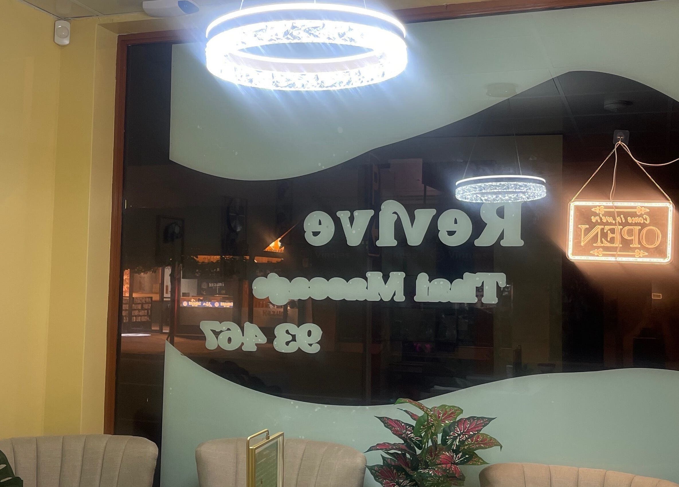 Interior of Revive Thai Massage in Eastwood, South Australia, AU, featuring relaxing decor and warm lighting.