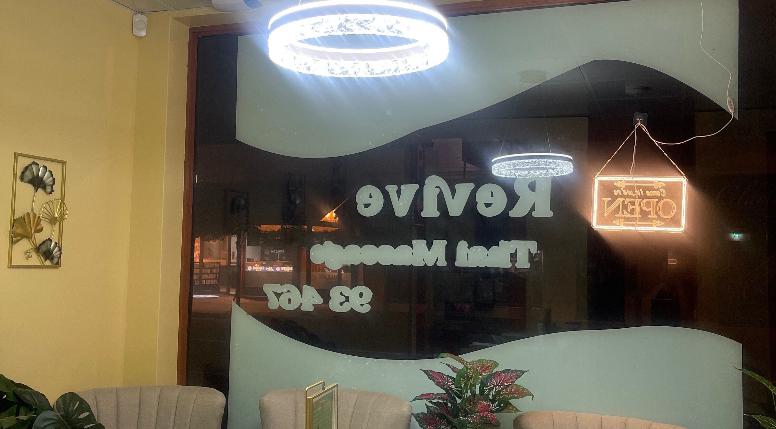 Interior of Revive Thai Massage in Eastwood, South Australia, AU, featuring relaxing decor and warm lighting.