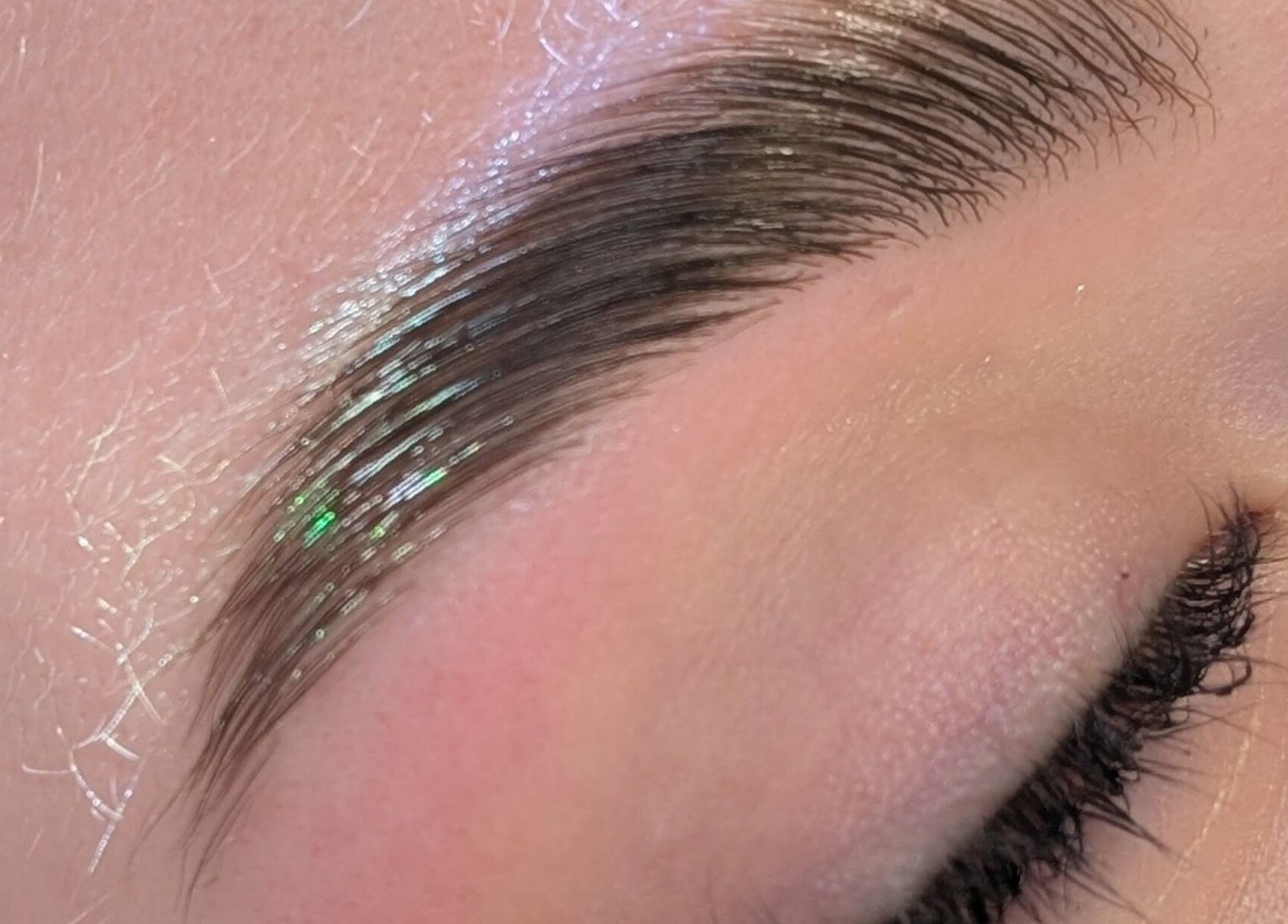 Perfectly shaped eyebrow with shimmer at Beauty at the Beestons, Newcastle-under-lyme, England, GB.
