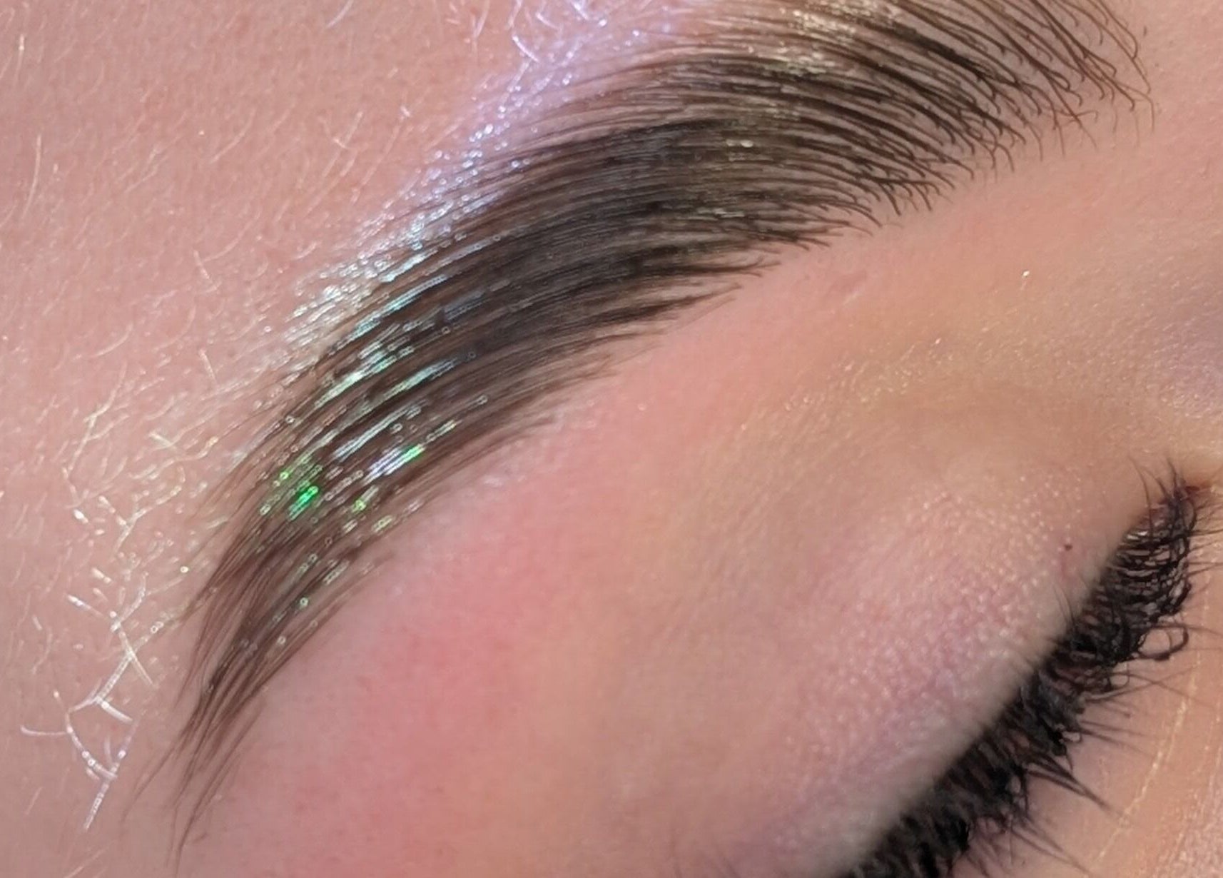 Perfectly shaped eyebrow with shimmer at Beauty at the Beestons, Newcastle-under-lyme, England, GB.
