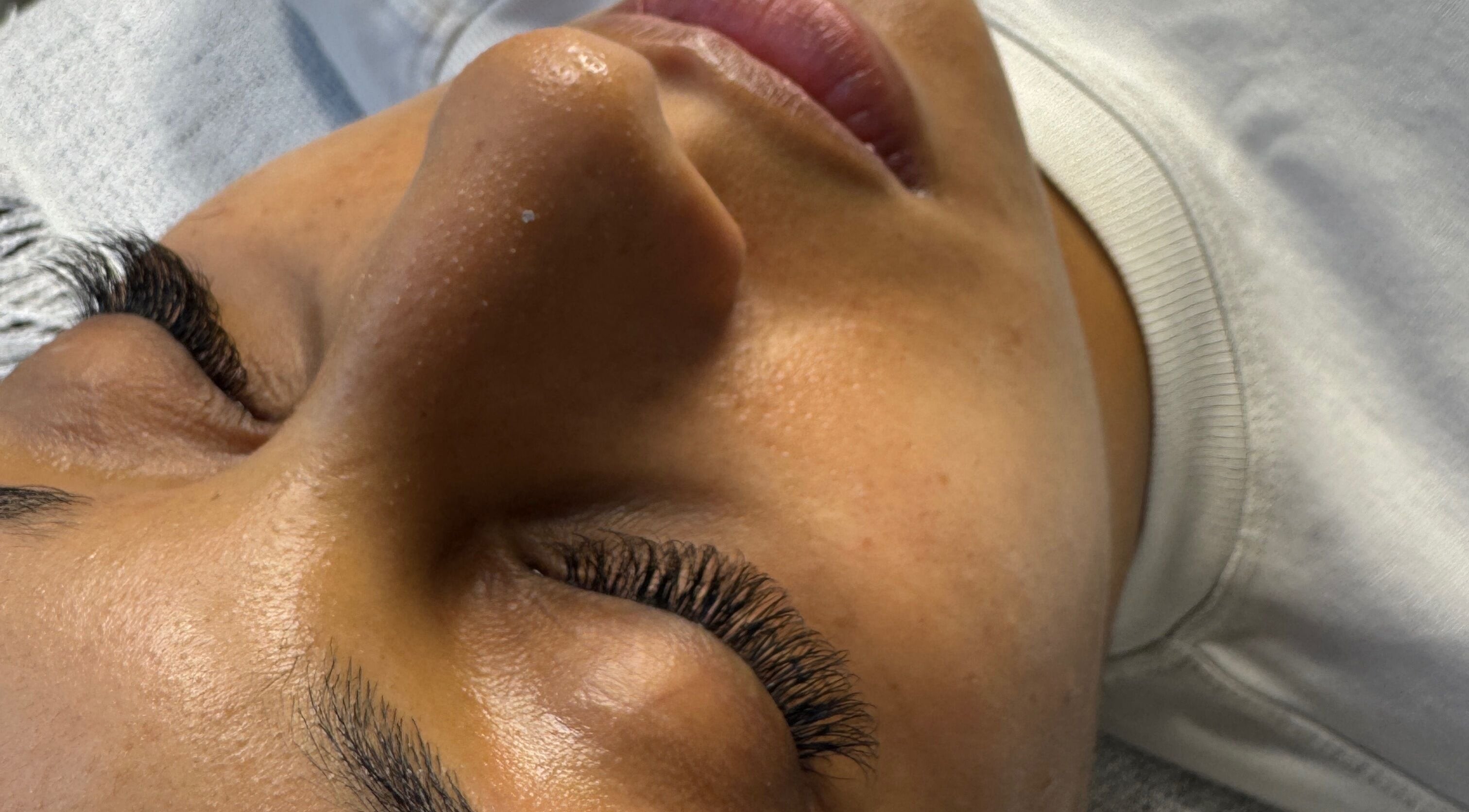 Close-up of eyelash extensions at The Lash Box, Bristol, England, GB.