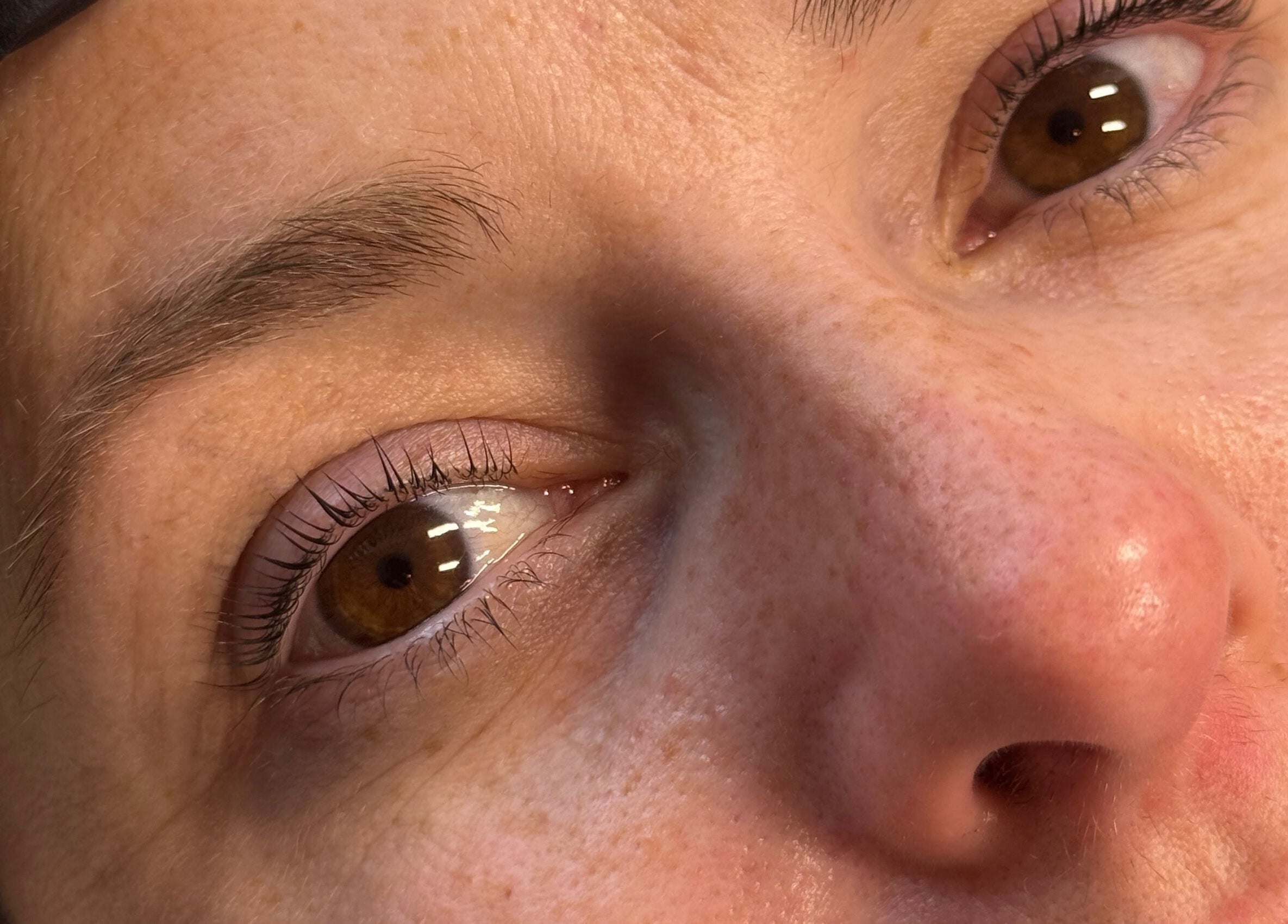 Close-up of enhanced eyelashes at The Lash Box, Bristol, England, GB, showcasing beauty treatment.