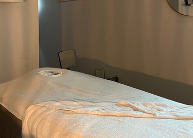 Massage table at Libertys Wellness Retreat, Melton Mowbray, England for relaxation and therapy.