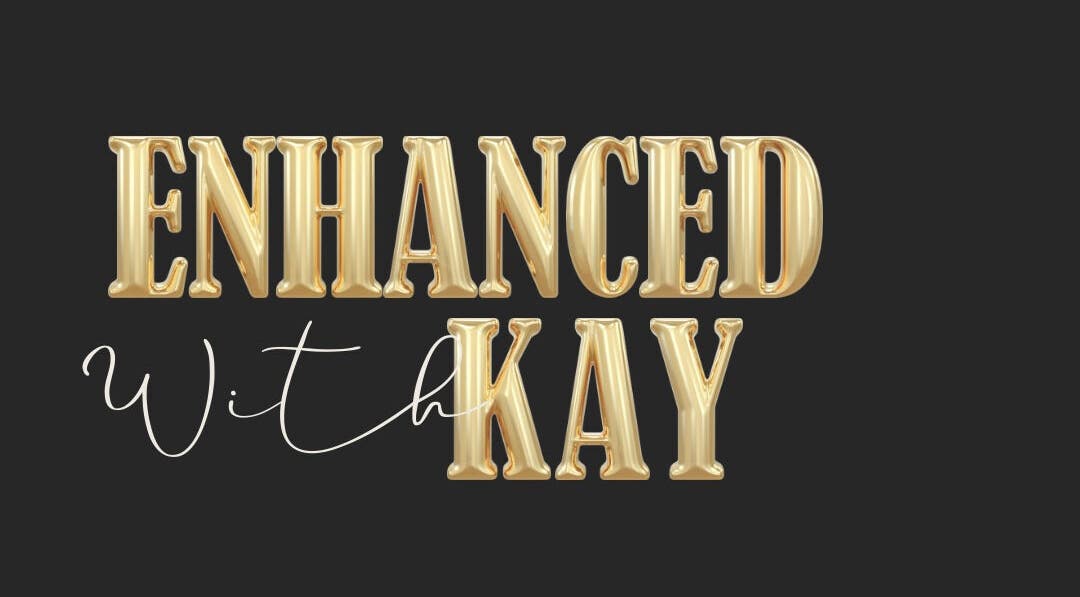 EnhancedwithKay logo in gold letters on black background, London, England, GB.