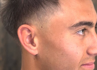 Close-up of a sharp fade haircut at Kez Cutz, Isle Of Man, Onchan, IM.