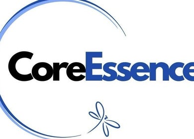 Logo of Core Essence, a wellness venue in Sebastopol, California, US, with a blue circle and dragonfly design.